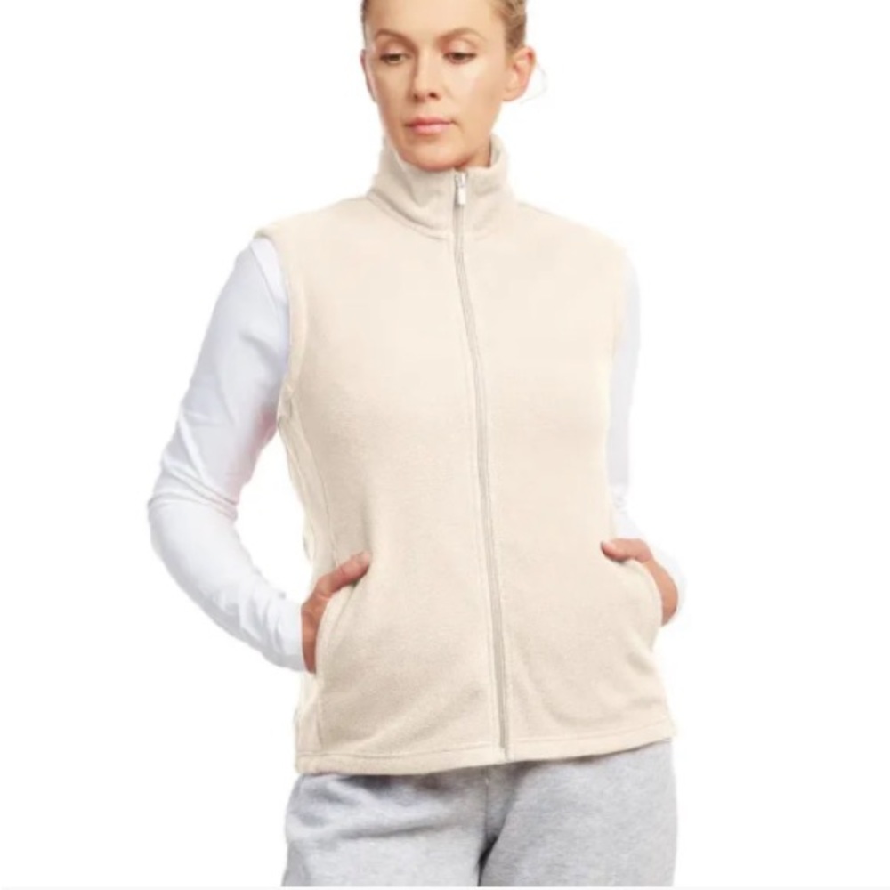 ❤️3X20 COLDWATER CREEK Women Sherpa Lining Almond Zip Vest | L